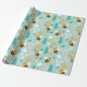 Bee bloemen bladeren cadeaupapier (Uitgerold)