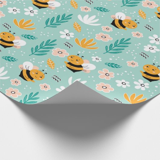 Bee bloemen bladeren cadeaupapier (Hoek)