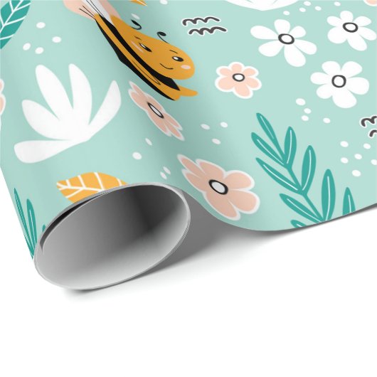 Bee bloemen bladeren cadeaupapier (Rol Hoek)