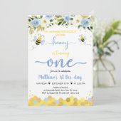 Bee Blue Gold Boy First Birthday Kaart (Staand voorkant)