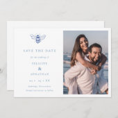  Bee Blue Minimalistische QR Code Fotobruiloft Save The Date (Voorkant / Achterkant)