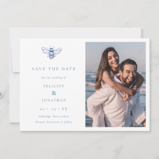  Bee Blue Minimalistische QR Code Fotobruiloft Save The Date
