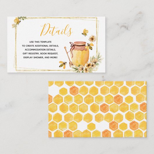 Bee Botanische Baby shower met details Tussenkaart Informatiekaartje (Voorkant / Achterkant)