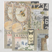 Bee Botanische Vintage Ephemera Scrapbook Papier (Voorkant / Achterkant)
