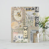 Bee Botanische Vintage Ephemera Scrapbook Papier (Staand voorkant)