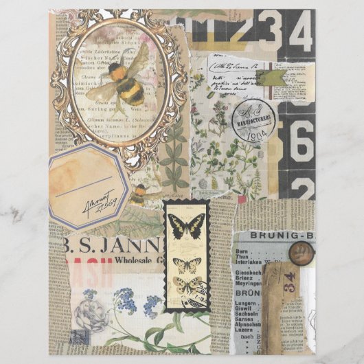 Bee Botanische Vintage Ephemera Scrapbook Papier (Voorkant)