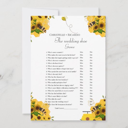 Bee Bruiloft schoen spel bachelorette partij spel Aankondiging (Voorkant)