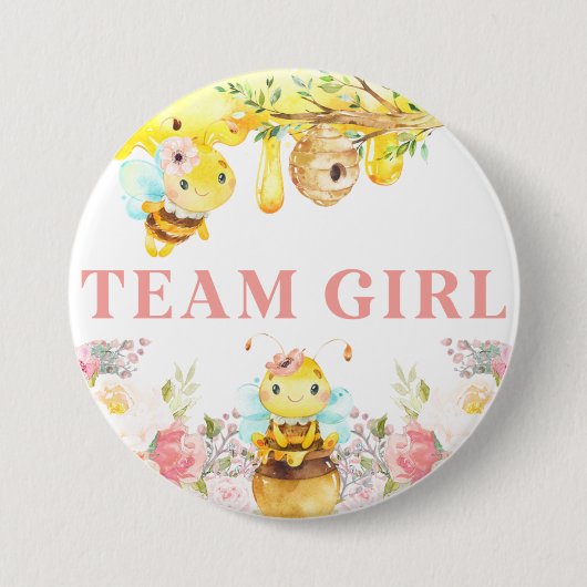 Bee Bumblebee Geslacht onthullen Team Girl Button. Ronde Button 7,6 Cm (Voorkant)
