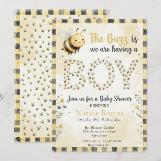 Bee Buzz Boy Baby Shower Kaart (Voorkant / Achterkant)