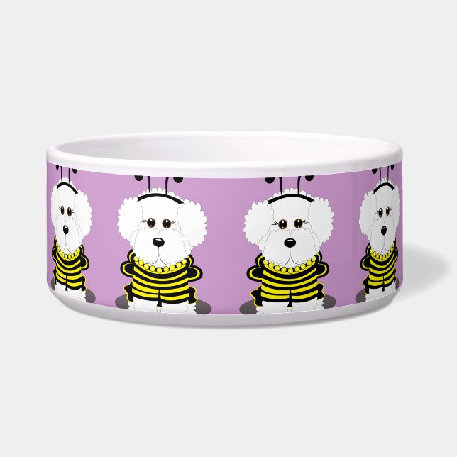 Bee * Chon Bichon Frise Bumble Bee Dog Bowl Voerbakje (Voorkant)