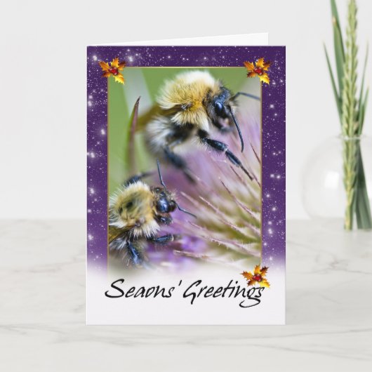 Bee Christmas Kaart - Honingbijen op wilde flora (Voorkant)