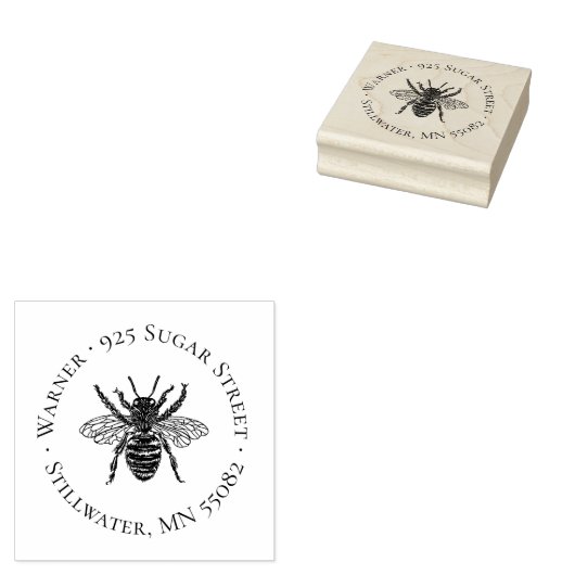 Bee Circle Adresstempel Rubberstempel (Gestempeld)