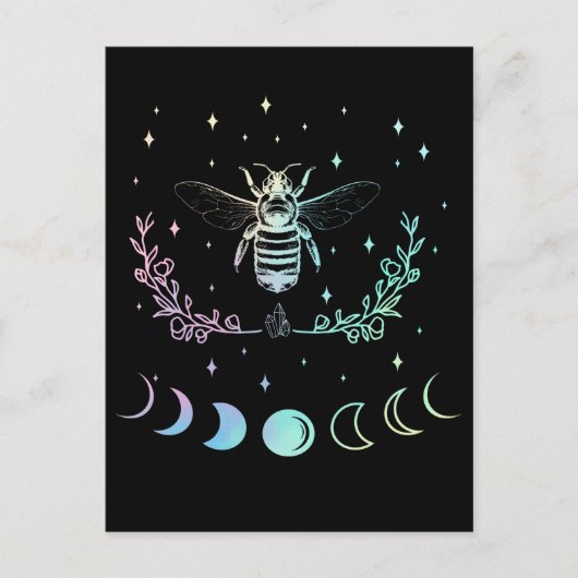 Bee Crescent Moon Wicca Pastel Gothic Insect Witch Briefkaart (Voorkant)