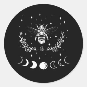 Bee Crescent Moon Witchcraft Wicca Gothic Insect Ronde Sticker