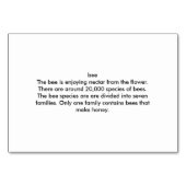 Bee Custom Insect Lezing Flashcards Kaart (Achterkant)