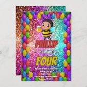 Bee Custom karakter verjaardag uitnodiging (Voorkant / Achterkant)