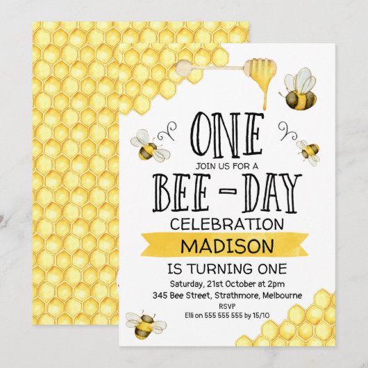 Bee-dag eerste uitnodiging tot geboorte (Voorkant / Achterkant)