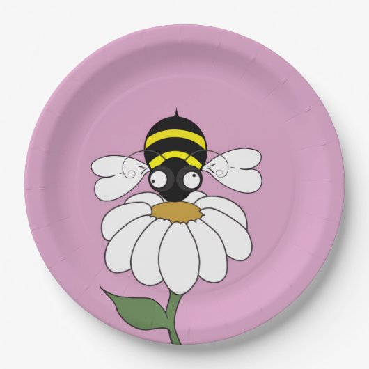 Bee & Daisy Pink Paper Plate Papieren Bordje (Voorkant)