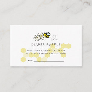 Bee Daisy White Baby shower Diaper Raffle Ticket Informatiekaartje