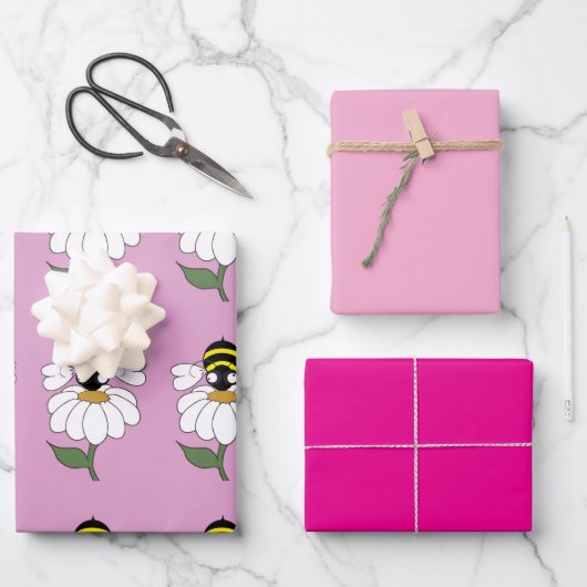Bee Daisy Wrapping Paper Set (Voorkant)