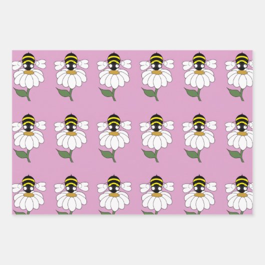 Bee Daisy Wrapping Paper (Set van 3) (Voorkant 2)