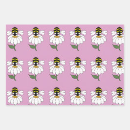 Bee Daisy Wrapping Paper (Set van 3)