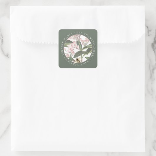 Bee dankbaar geliefd bloem honing groen vierkante sticker (Tas)
