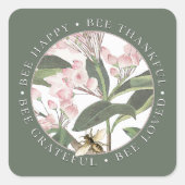 Bee dankbaar geliefd bloem honing groen vierkante sticker (Voorkant)