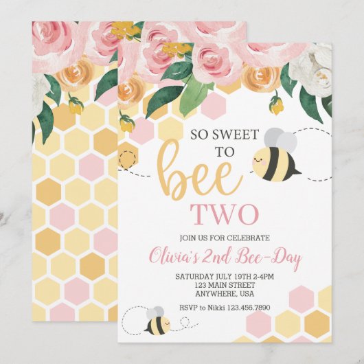 Bee Day bumblebee Verjaardag roze bloemig Kaart (Voorkant / Achterkant)