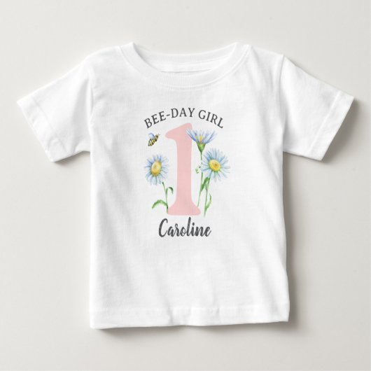 Bee-Day Girl Shirt with Pink and Daisies (Voorkant)