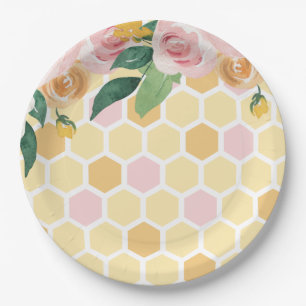 Bee Day Hommeltje 1e Verjaardag roze bloemige Papi Papieren Bordje