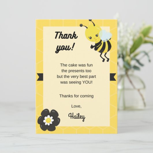 Bee-day Party Verjaardag Dank u kaart (Staand voorkant)