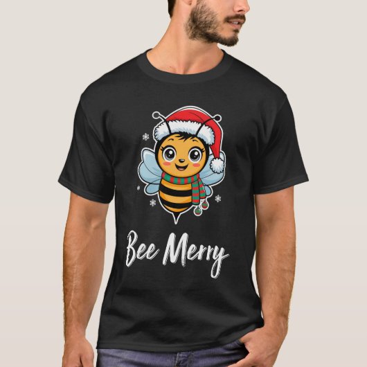 Bee Dears Santa Hat Kerstverlichting T-shirt (Voorkant)
