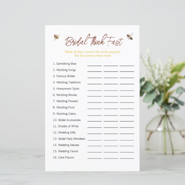 Bee "Denk snel" Vrijgezellenfeest spel (Staand voorkant)