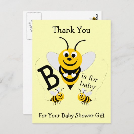 Bee Design Baby shower Bedankt Briefkaart (Voorkant / Achterkant)