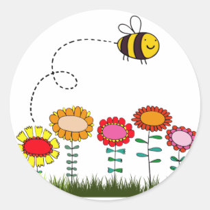 Bee die een bloemenhok koopt ronde sticker
