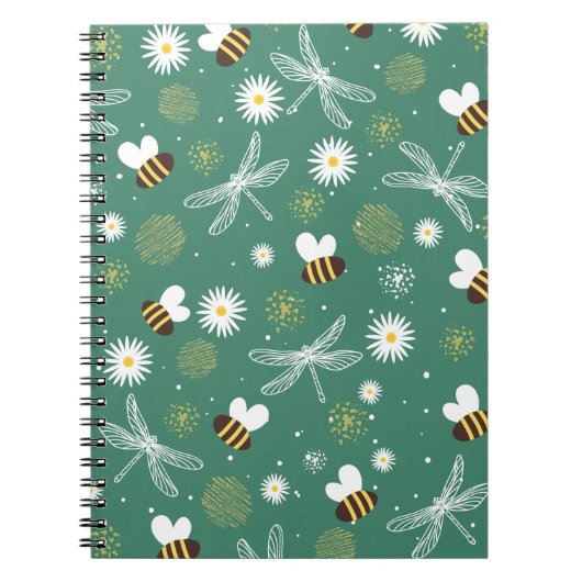 Bee, Dragonfly and Flower Spiral Notebook Notitieboek (Voorkant)