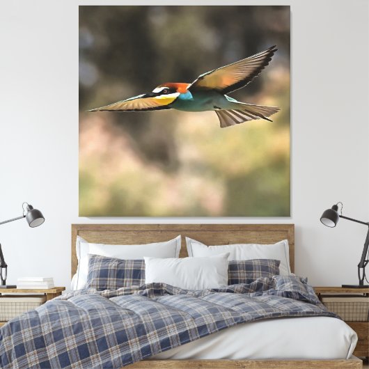 Bee Eater in vlucht Realistisch Kunstwerk Canvas Afdruk (Insitu (Slaapkamer))