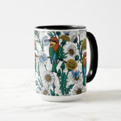 Bee-eaters, blue butterflies and daisies on white mok (Voorkant rechts)