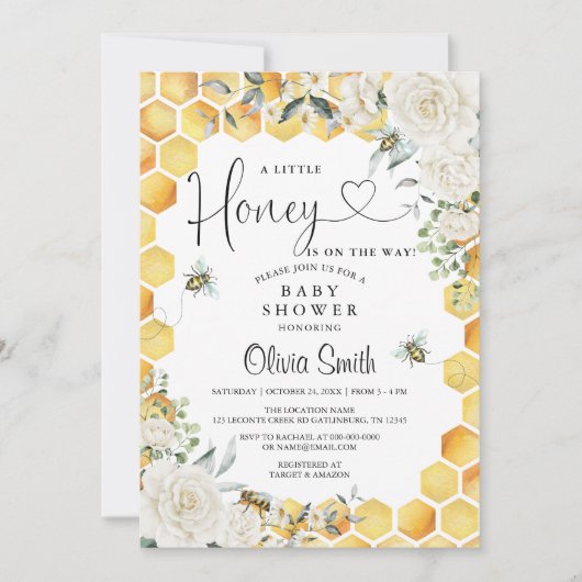 Bee een beetje honing wit bloemig Baby shower Kaart (Voorkant)