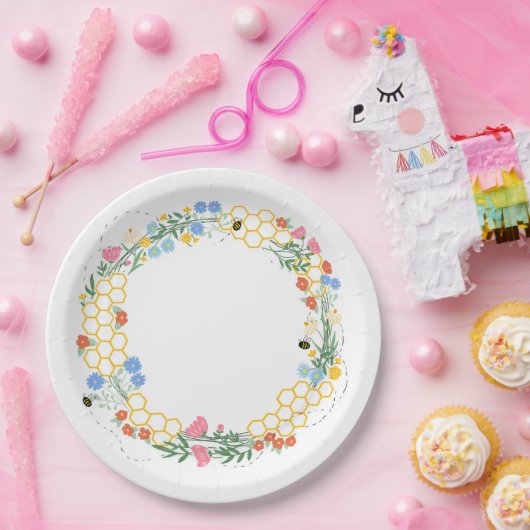 Bee en bloempartij papieren bordje (Feest)