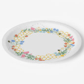 Bee en bloempartij papieren bordje (Gekanteld)