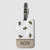 Bee en Honeycomb Faux Burlap | Monogram Bagagelabel (Voorkant (verticaal))