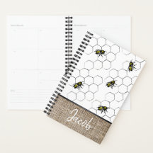 Bee en Honeycomb Faux Burlap | Monogram