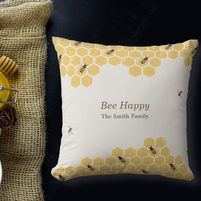 Bee- en Honeycomb-patroon Kussen (Bee and Honeycomb Pillow)