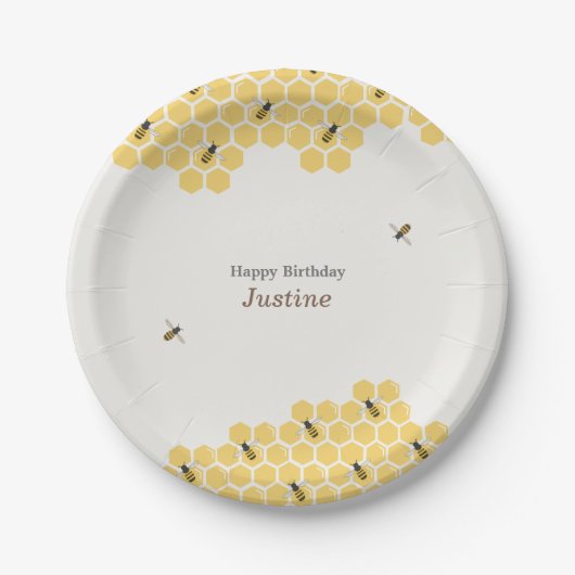 Bee- en Honeycomb-patroon Papieren Bordje (Voorkant)
