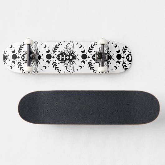 Bee en Moon Zwart-wit Skateboard (Horizontaal)