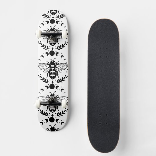 Bee en Moon Zwart-wit Skateboard (Voorkant)