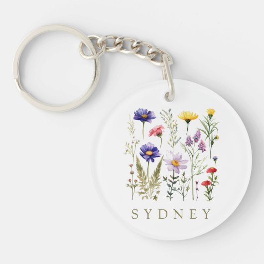  Bee en Wild Flowers modern Sleutelhanger (Voorkant)