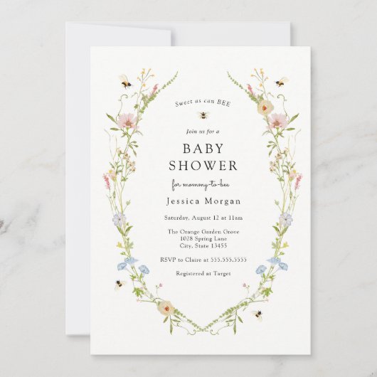 Bee en Wildflower Baby shower Invitation Kaart (Voorkant)